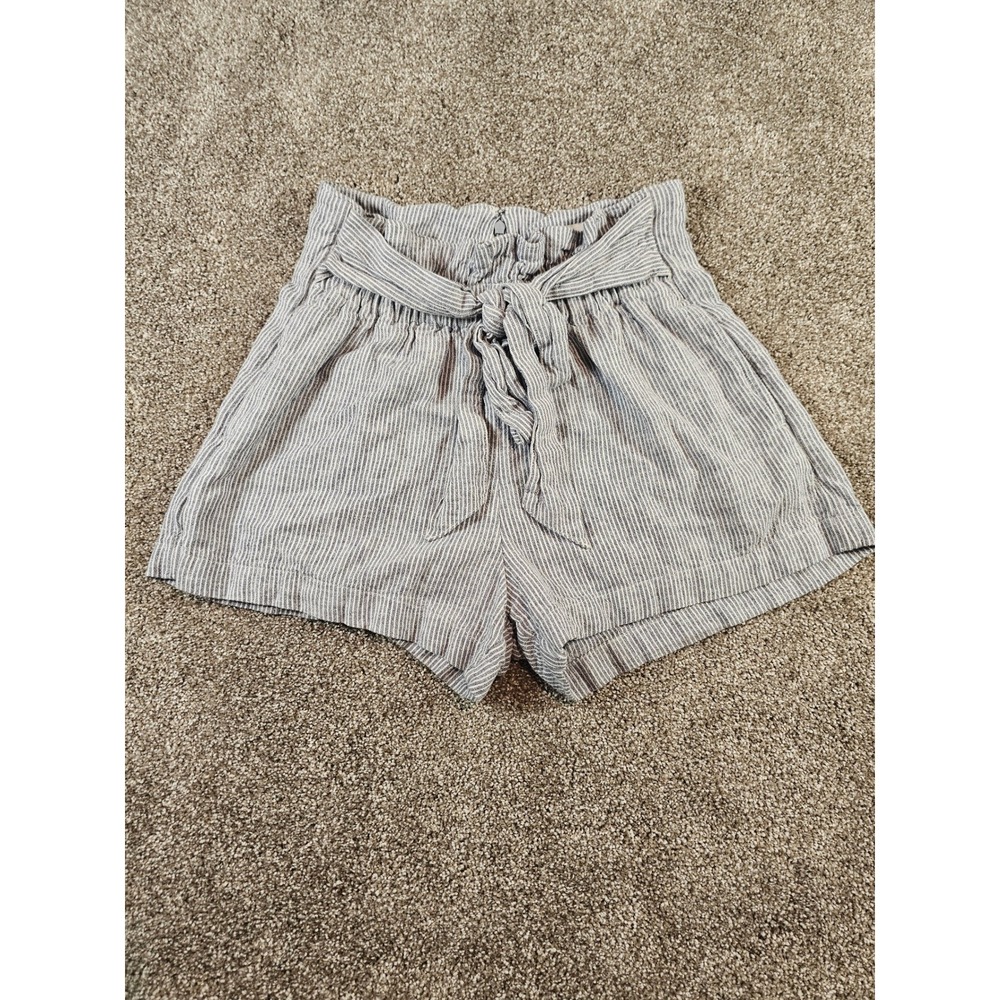 Abercrombie & Fitch Blue White Striped Paperbag Waist Linen Blend Shorts Small
